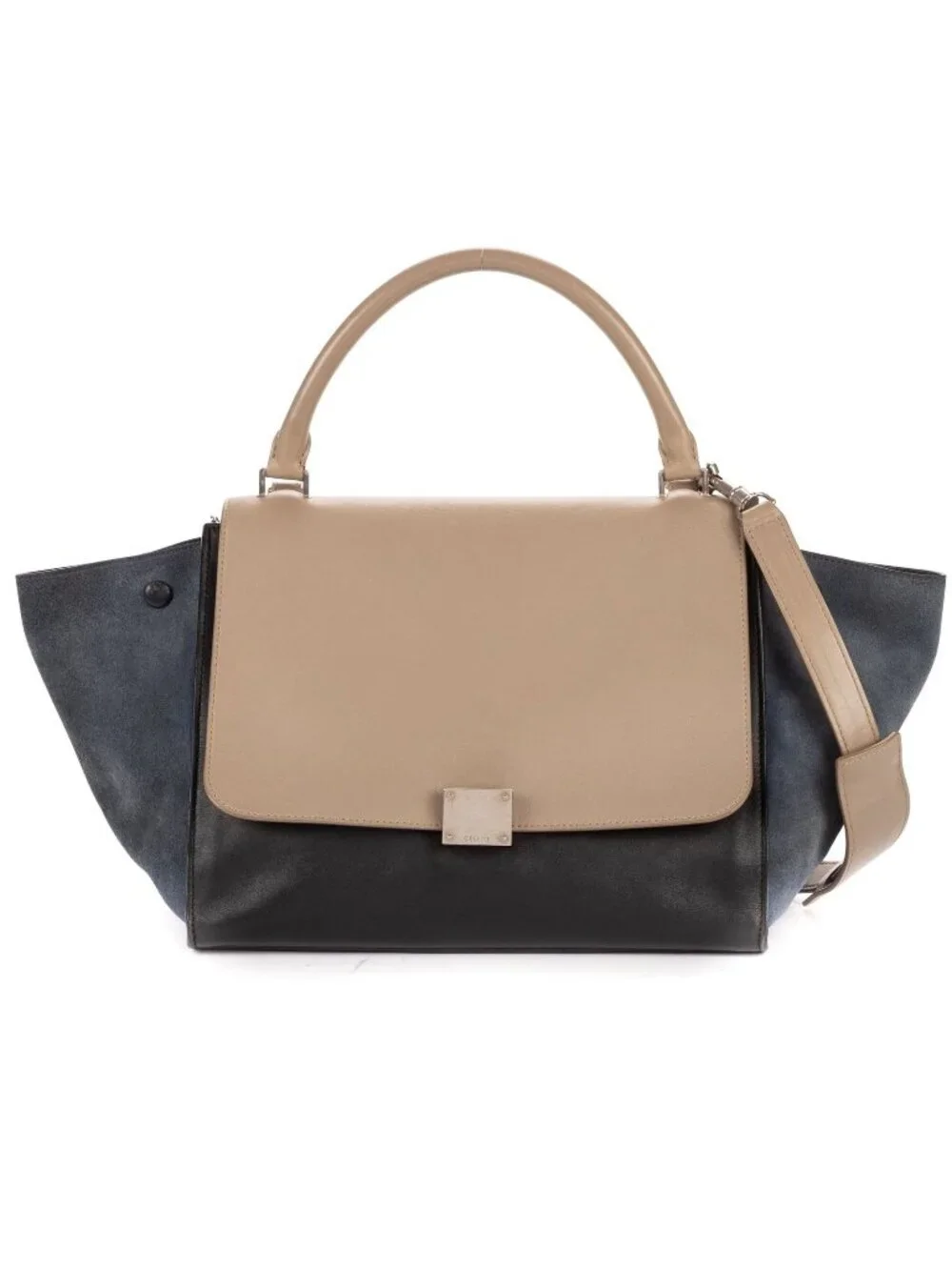 Celine Small Tricolor Trapeze Gray Black Blue Calfskin Leather Shoulder